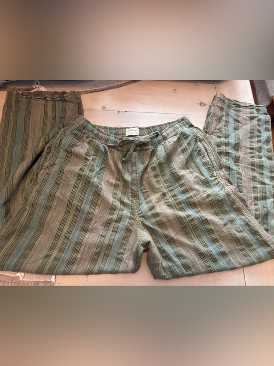 Lakhays Pants - Lakhays women's Striped Pull-On Pants in Olive Green size XL